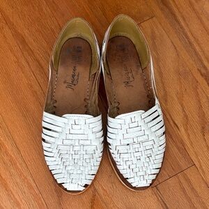 Elegant Genuine White Woven Leather Huarache Sandels